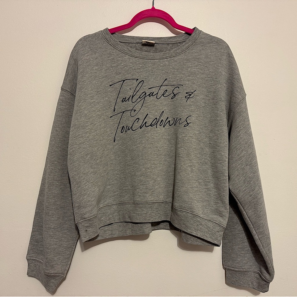 Oat Collective Tailgates & Touchdowns Heather Gray Football Sweatshirt Medium